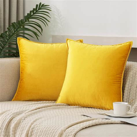 Amazon.com: JIAHANNHA Velvet Bright Yellow Throw Pillow Covers Pack of ...
