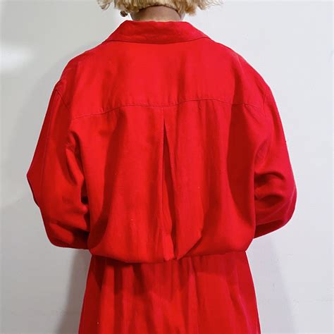 80s silk red long sleeves shirt dress | LEMON