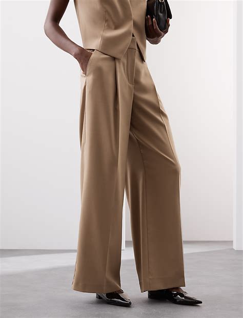 Buy Wool Blend Wide Leg Trousers at Marks & Spencer