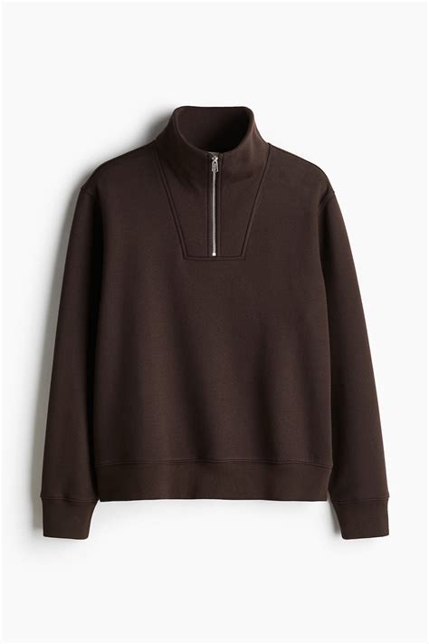 Regular Fit Half-Zip Sweatshirt - Dark brown - Men | H&M US