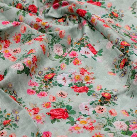 Digital Printed Pure Cotton Fabric - Floral Green, Unstitched Fabric ...