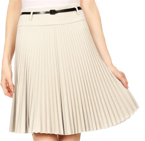 Sakkas Knee Length Pleated A-Line Skirt with Skinny Belt - Light Beige ...