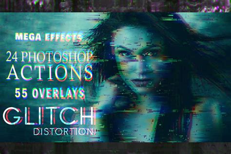 24 Glitch Photoshop Action, Glitch Abstract Textures, Distortion ...