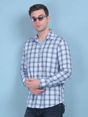 Buy CRIMSOUNE CLUB Mens Blue Tartan Check Cotton Shirt Online