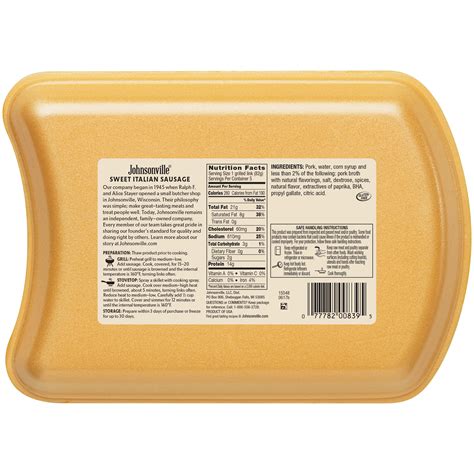 Johnsonville Sweet Italian Sausage Nutrition Facts | Besto Blog