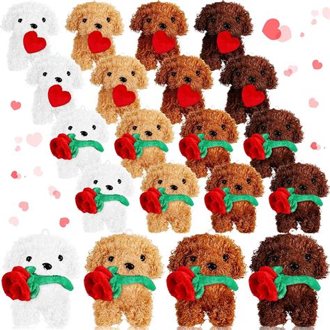 Amazon.com: Liliful 20 Pcs Valentine's Day Stuffed Gift Dog with Rose ...