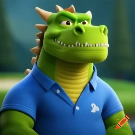 Buff green dragon wearing blue golf shirt on Craiyon