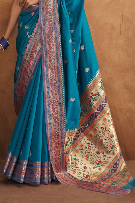 Royal Blue Banarasi Silk Saree with Zari Border - MaharaniSareeShop ...