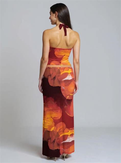 Shop Red Printed Halter Top With Skirt Co-Ord Set - for Women | OUTZIDR ...