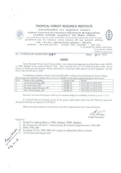 Official Website of Tropical Forest Research Institute | Vacancy