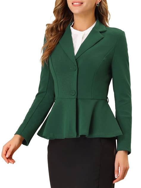 Allegra K Women's Notched Lapel Long Sleeves Belted Work Office Peplum ...
