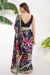 Buy Black Viscose Satin Printed Tropical Floral Flower Saree For Women ...