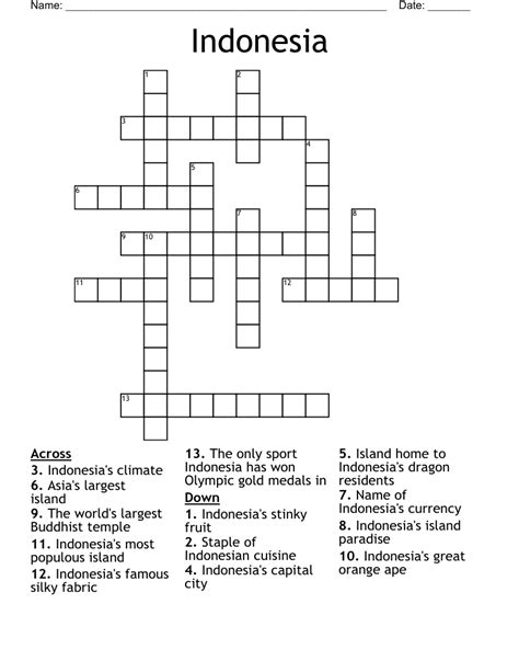 Indonesias Islands Crossword - prntbl.concejomunicipaldechinu.gov.co