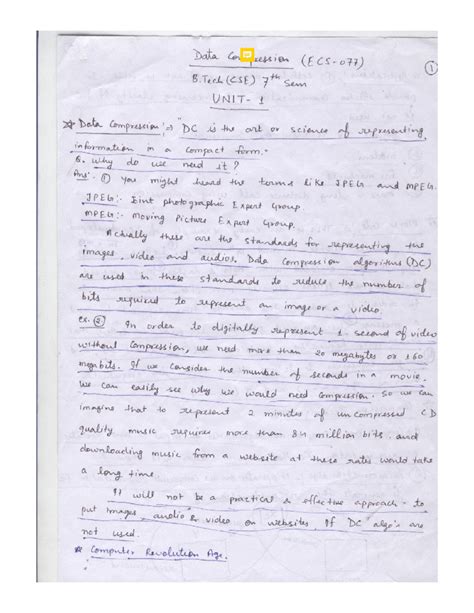 DC Unit 1notes - Data Can ression I B. Tech (CSE) 7th Sem 1 Data ...