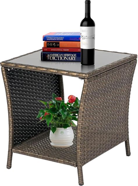Amazon.com: JSUN7 Outdoor Wicker Side Table - Rattan Outdoor Side ...