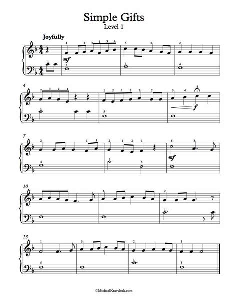 Free Piano Arrangement Sheet Music - Simple Gifts