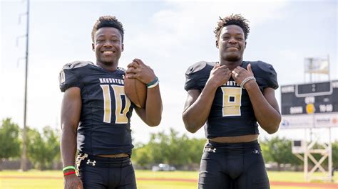 Amarillo High's Pius Vokes and Eddy Mpela embrace American football