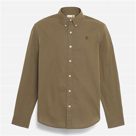 Long-Sleeve Stretch Poplin Shirt for Men in Brown