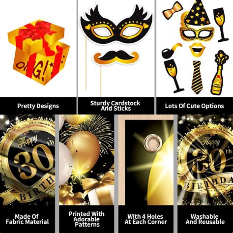 Buy 30th Birthday Decorations Black Gold, 30th Large Backdrop Banner ...