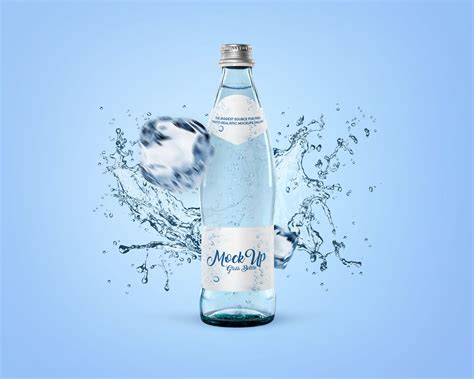 Blue Glass Bottle With Mineral Water Mockup Psd