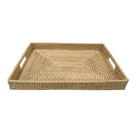Tan Rectangle Rattan Tray, 17x12