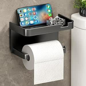 V2H Toilet Paper Holder with Phone Shelf Adhesive or Screw Wall Mounted ...