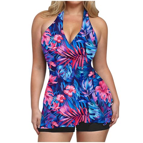 Dvprdro Women's Summer 2 Piece Swimsuits Fashion Floral Print Halter ...