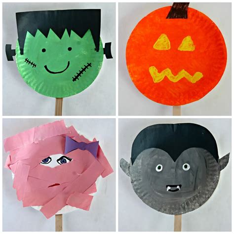 Paper Plate Halloween Stick Puppets - Easy Halloween Craft For Kids