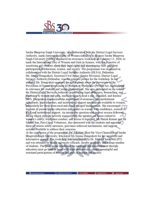 Sardar Bhagwan Singh University, in collaboration with the District ...