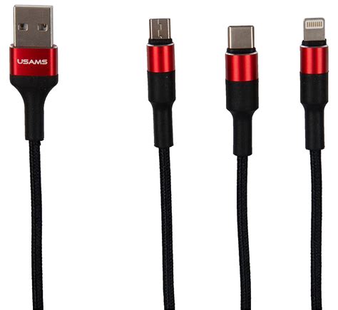 USAMS US-SJ219 U5 3 in 1 Braided Charging Cable 1.5 Meters Compatible ...