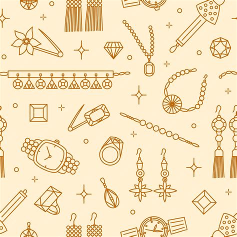 Seamless pattern with elegant jewelry items drawn with contour lines ...