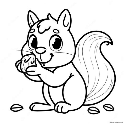 Cute Squirrel Holding An Acorn Coloring Page (3381-2707)