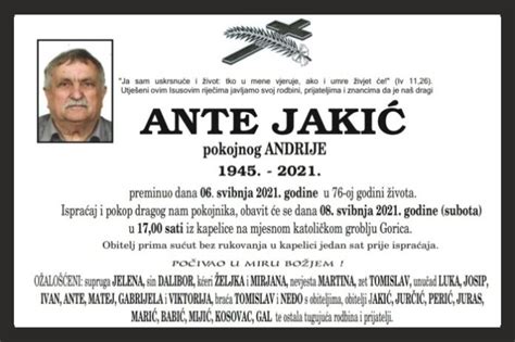 ANTE JAKIĆ 1945 - 2021 - Umrli.info