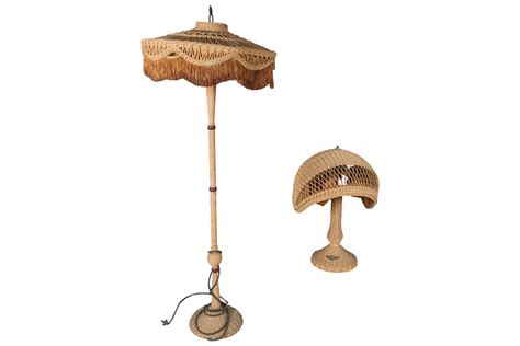 At Auction: Antique Wicker Floor and Table Lamp