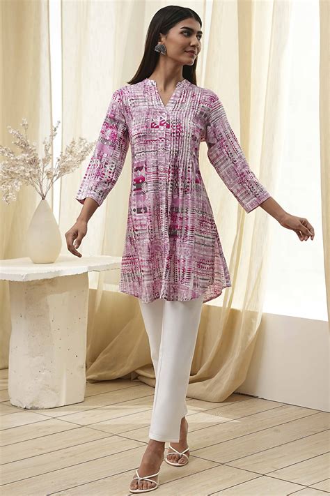 Pink Printed Straight Short Kurta Kurti at Biba Global | Salesforce ...