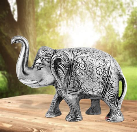 Handicrafts Paradise Metal Elephant Big Trunk Up Oxidised, Silver, 7 X ...