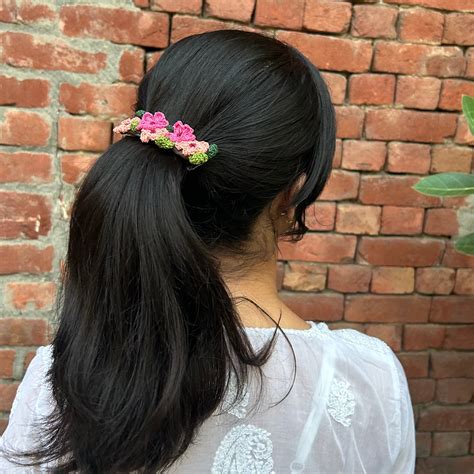 Pink And Peach Crochet Hair Clip – Kamakhyaa