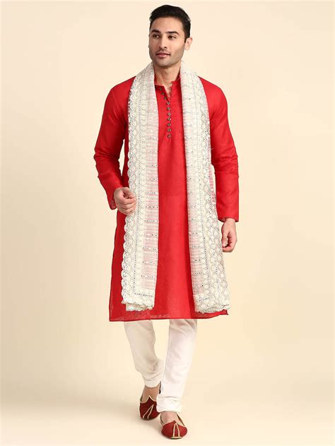 Men's Off White Mirror Work Net Dupatta for Kurta/Sherwani/Achkan ...