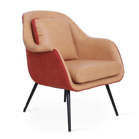 Nefis -Metal Leg Lounge Chair Red, orange Fabric | Alankaram