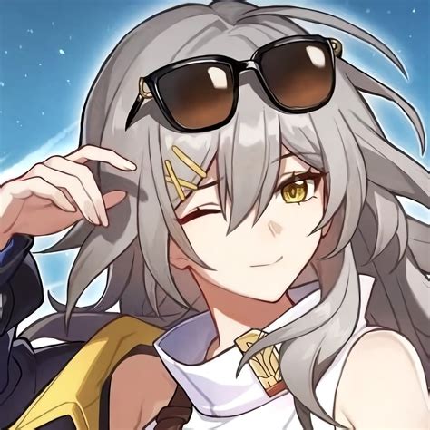 an anime character with grey hair and sunglasses