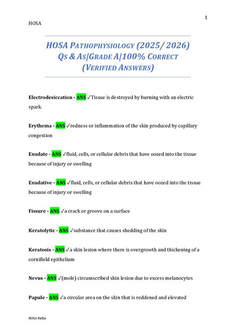 HOSA Pathophysiology: Glossary of Medical Terms and Definitions | Exams ...