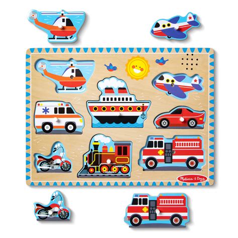 Buy Melissa & Doug Vehicles Sound Puzzle - Wooden Peg Puzzle With Sound ...