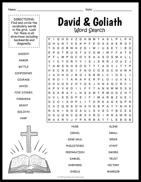 David And Goliath Word Search - Free Printable Templates