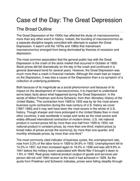 Great Economic Depression Case study - Case of the Day: The Great Depr ...