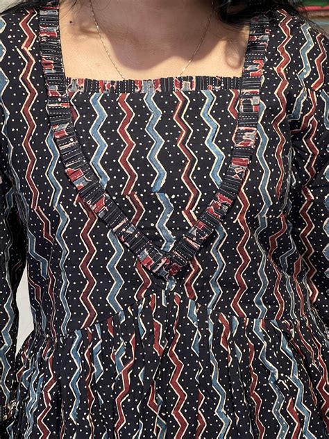 Block Printed Cotton A-Line Kurta | DNT333
