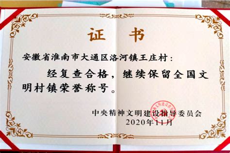 大通区洛河镇王庄村荣获“全国文明村镇”荣誉称号_淮南市大通区人民政府