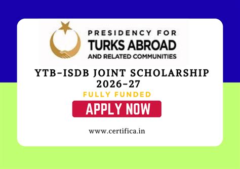 YTB-IsDB Scholarship 2026 – Fully Funded Türkiye | Certifica