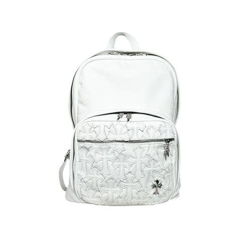 White Leather Cemetery Cross Patch Backpack