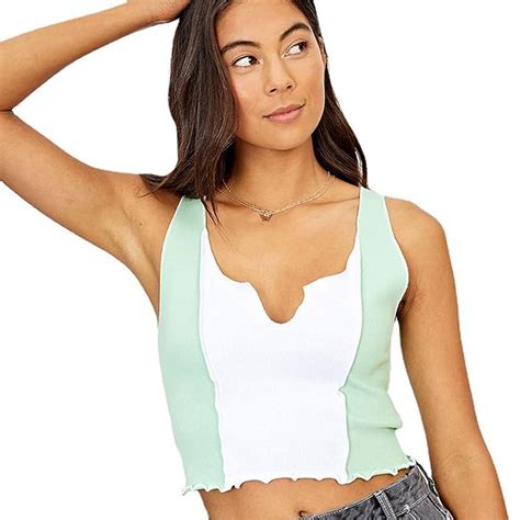 Buy Women's Sleeveless V-Neck Tie Dye Patchwork Crop Tank Top Belly ...