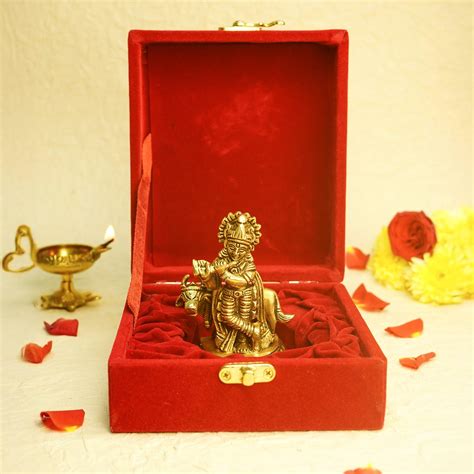 Buy Krishna Gift: 100% Pure Brass Idol in Velvet Box – ekhasa